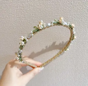 Kore Retro zambak çiçeği hairbands Ins Moda Tatlı İnci Out romantizm yaz tatlı saç çember