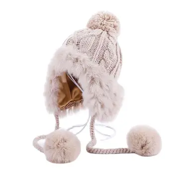 Doitbest Kış Kadın örgü Şapkalar Sıcak Kalınlaştırmak Kulak gerçek Tavşan Kürk Bere Şapka Kadın kar Şapkalar Kapakları Kadife 