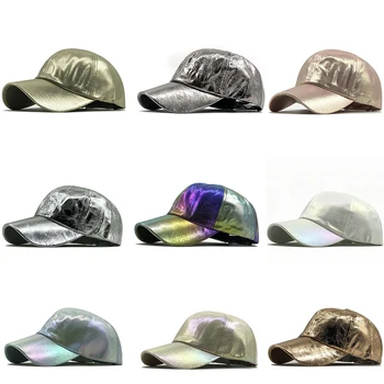 Tüm Mevsim Unisex 12 Düz Renk Çok Renkli beyzbol şapkası Erkekler Kadınlar ıçin PU Deri Yansıtıcı Hip Hop Parti Snapback Şapka BQ193