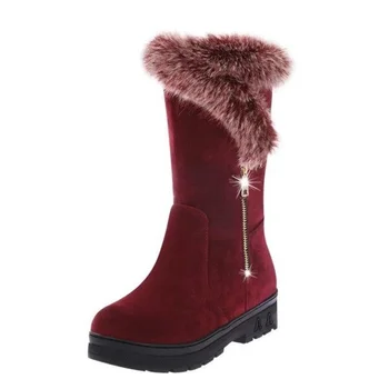2023 Yeni Kadın Botları Sonbahar Akın Kış Bayanlar Moda sıcak tutmak fermuar Kar Botları Ayakkabı Uyluk Yüksek Süet Orta Buzağı çizmeler