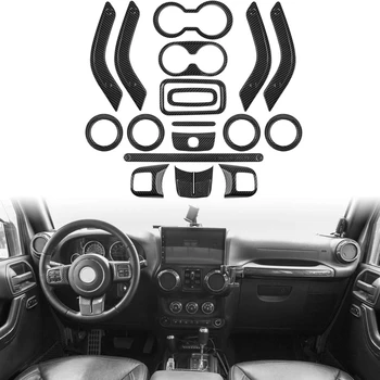 (Karbon Fiber 18 Adet) araba Dekorasyon direksiyon ve Merkezi Konsol Hava Çıkış Trim için Jeep Wrangler JK JKU 2011-18