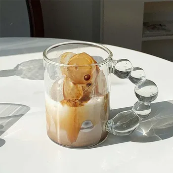 Isıya dayanıklı Su cam kupa Şeker Kabak Boncuk Kolu Mark kupası Su Bardağı Sevimli Kahve kupalar ve bardaklar Şeffaf Yaratıcı Kupalar