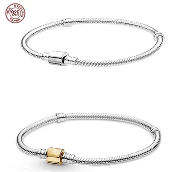 Yeni 925 ayar gümüş iki renkli kova toka yılan kemik zinciri uygun orijinal göz alıcı boncuk DIY moda takı hediye