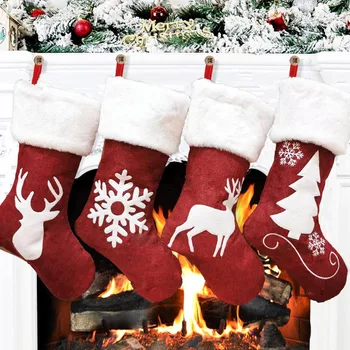 Noel Çorap Elk Nakış Çorap Hediye Şeker Çantası Noel Süslemeleri Ev için Yeni Yıl 2022 Asılı Noel Ağacı Süsleri