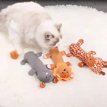 1 ADET Peluş Kedi Oyuncak İnteraktif Bite Dayanıklı Hayvan Şekilli Silvervine Pamuk Kedi Ses Oyuncak Pamuk Pet Yavru çiğneme oyuncağı