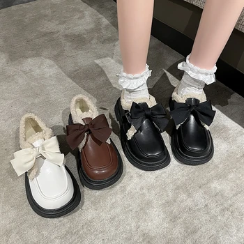 Mary Jane pu ayakkabıları kadın 2022 Sonbahar ve Kış Peluş Yeni Kalın Alt İlmek Güzel Japon Jk Kawaii Ayakkabı Bayan Pompaları