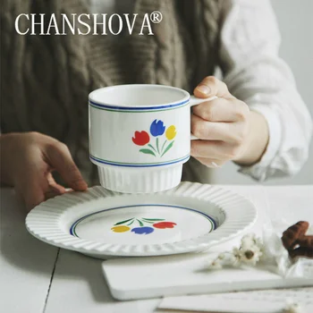 CHANSHOVA 280 ml Avrupa tarzı Kişilik Seramik Kahve kupa çay fincanı Kahvaltı kase Çin porselen Süt kupalar kahve fincanları C038