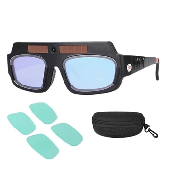 4X Güneş Enerjili Otomatik Kararan Kaynak Maskesi Kask Gözlük Kaynakçı Gözlük Ark Anti-Şok Lens İle saklama kutusu