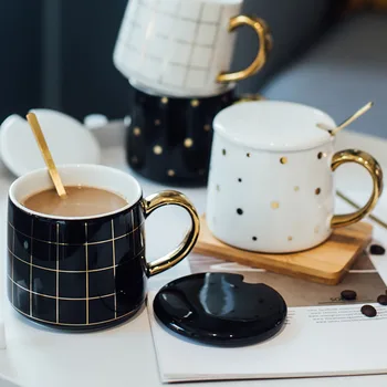 Lüks geometrik seramik kafes nokta basit desen fincan kahve altın kahvaltı fincan sütlü içecek su yaratıcı hediye çift